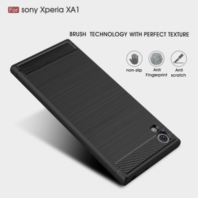Sony Xperia XA1 „Carbon“ kieto silikono TPU juodas dėklas - nugarėlė / Priedai.lt