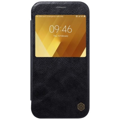 Prabangus „Nillkin“ Qin serijos juodas odinis atverčiamas Samsung Galaxy A7 (2017) A720 dėklas - knygutė / Priedai.lt