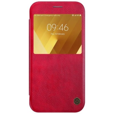 Prabangus „Nillkin“ Qin serijos raudonas odinis atverčiamas Samsung Galaxy A7 (2017) A720 dėklas - knygutė / Priedai.lt