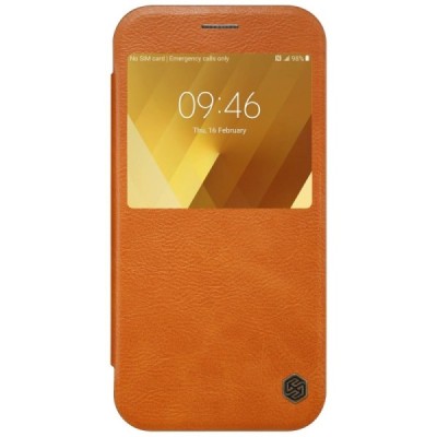 Prabangus „Nillkin“ Qin serijos rudas odinis atverčiamas Samsung Galaxy A7 (2017) A720 dėklas - knygutė / Priedai.lt