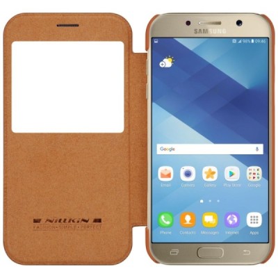 Prabangus „Nillkin“ Qin serijos rudas odinis atverčiamas Samsung Galaxy A7 (2017) A720 dėklas - knygutė / Priedai.lt