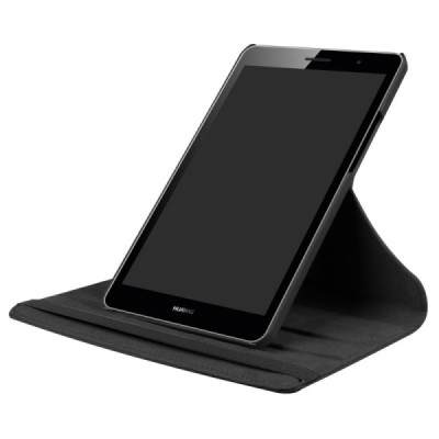 Huawei MediaPad T3 8.0 atverčiamas, sukamas 360 laipsnių, juodas odinis dėklas - stovas / Priedai.lt