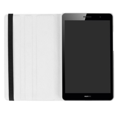 Huawei MediaPad T3 8.0 atverčiamas, sukamas 360 laipsnių, baltas odinis dėklas - stovas / Priedai.lt