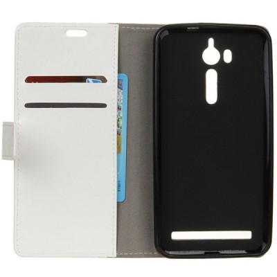 Asus Zenfone Go (ZB552KL) atverčiamas baltas odinis dėklas, knygutė - piniginė / Priedai.lt