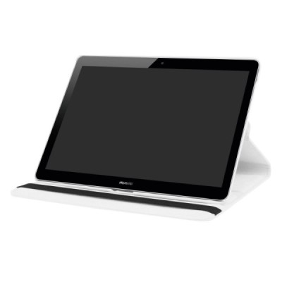Huawei MediaPad T3 10 atverčiamas, sukamas 360 laipsnių, baltas odinis dėklas - stovas / Priedai.lt