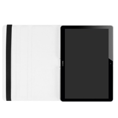 Huawei MediaPad T3 10 atverčiamas, sukamas 360 laipsnių, baltas odinis dėklas - stovas / Priedai.lt