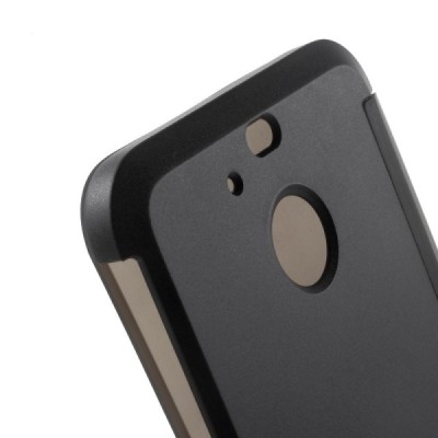 HTC 10 Evo (HTC Bolt) Dot View atverčiamas juodas dėklas - knygutė / Priedai.lt