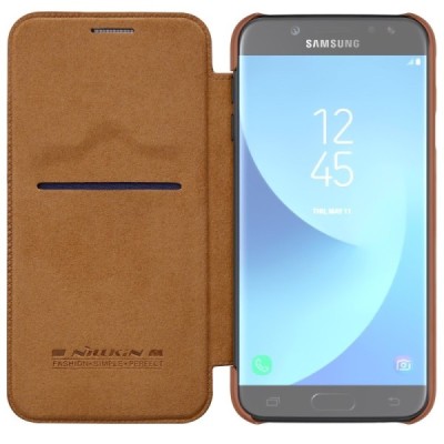 Prabangus „Nillkin“ Qin serijos rudas odinis atverčiamas Samsung Galaxy J5 2017 (J530) dėklas / Priedai.lt