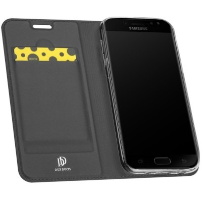 „Dux Ducis“ Skin serijos Samsung Galaxy J5 2017 (J530) juodas odinis atverčiamas dėklas / Priedai.lt