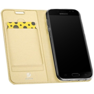 „Dux Ducis“ Skin serijos Samsung Galaxy J5 2017 (J530) auksinis odinis atverčiamas dėklas / Priedai.lt