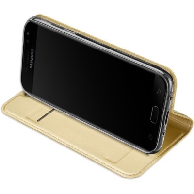 „Dux Ducis“ Skin serijos Samsung Galaxy J5 2017 (J530) auksinis odinis atverčiamas dėklas / Priedai.lt