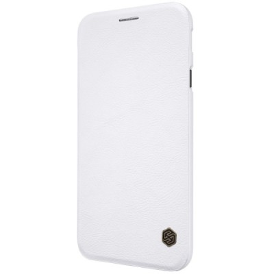 Prabangus „Nillkin“ Qin serijos baltas odinis atverčiamas Samsung Galaxy J7 2017 (J730) dėklas / Priedai.lt