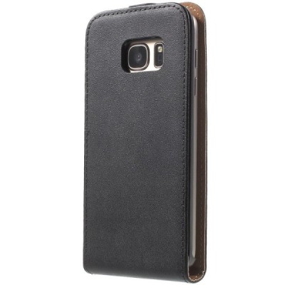 Samsung Galaxy S7 (G930) klasikinis vertikaliai atverčiamas juodas odinis dėklas / Priedai.lt