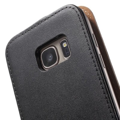 Samsung Galaxy S7 (G930) klasikinis vertikaliai atverčiamas juodas odinis dėklas / Priedai.lt