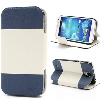 „Unique Series“ atverčiamas, pastatomas baltos ir mėlynos spalvų Samsung Galaxy S4 dėklas (dėkliukas) - knygutė - piniginė / Pri