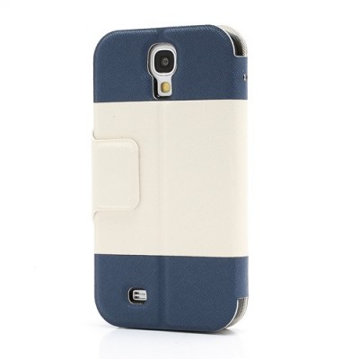 „Unique Series“ atverčiamas, pastatomas baltos ir mėlynos spalvų Samsung Galaxy S4 dėklas (dėkliukas) - knygutė - piniginė / Pri