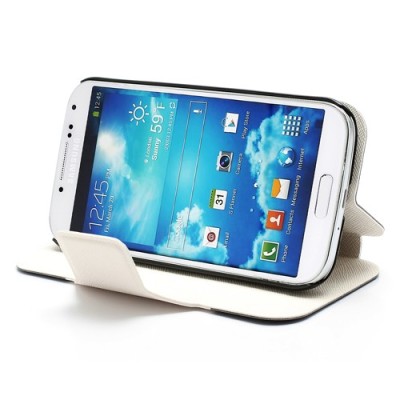 „Unique Series“ atverčiamas, pastatomas baltos ir mėlynos spalvų Samsung Galaxy S4 dėklas (dėkliukas) - knygutė - piniginė / Pri