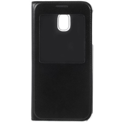Samsung Galaxy J7 2017 (J730) juodas atverčiamas „View Window“ dėklas su langeliu / Priedai.lt