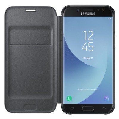 Samsung Galaxy J5 2017 (J530) originalus Wallet Cover atverčiamas juodas odinis dėklas - piniginė / Priedai.lt