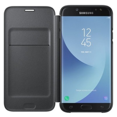 Samsung Galaxy J7 2017 (J730)  originalus Wallet Cover atverčiamas juodas odinis dėklas - piniginė / Priedai.lt