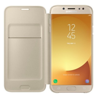 Samsung Galaxy J7 2017 (J730)  originalus Wallet Cover atverčiamas auksinis odinis dėklas - piniginė / Priedai.lt