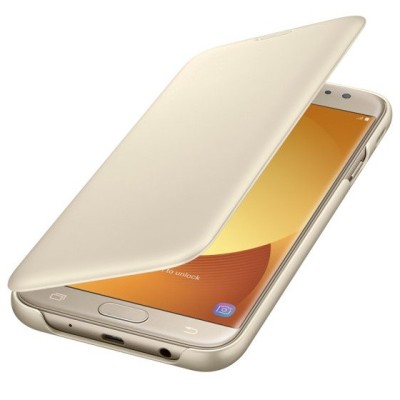 Samsung Galaxy J7 2017 (J730)  originalus Wallet Cover atverčiamas auksinis odinis dėklas - piniginė / Priedai.lt