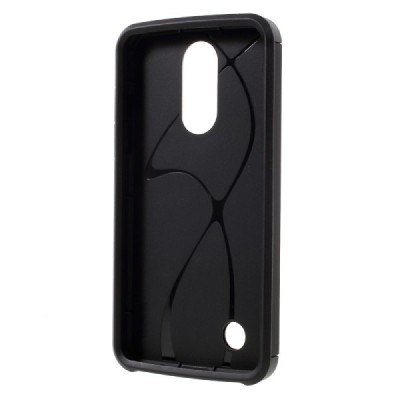 Sustiprintos apsaugos LG K8 2017 (X240, M200N) juodas kieto silikono (TPU) ir plastiko dėklas / Priedai.lt