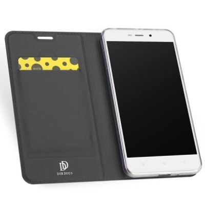 „Dux Ducis“ Skin serijos Xiaomi Redmi 4A juodas odinis atverčiamas dėklas / Priedai.lt