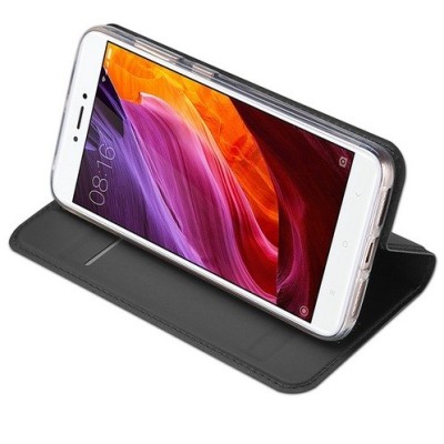 „Dux Ducis“ Skin serijos Xiaomi Redmi 4X juodas odinis atverčiamas dėklas / Priedai.lt