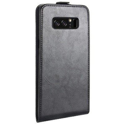 Samsung Galaxy Note 8 (N950F) klasikinis vertikaliai atverčiamas juodas odinis dėklas / Priedai.lt