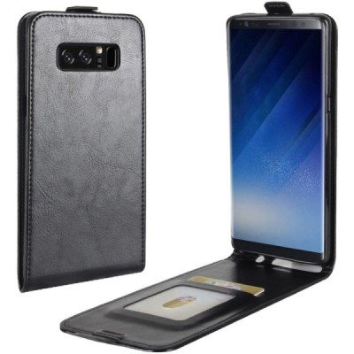 Samsung Galaxy Note 8 (N950F) klasikinis vertikaliai atverčiamas juodas odinis dėklas / Priedai.lt