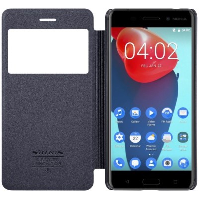 Nokia 6 pilkas odinis atverčiamas Nillkin Sparkle dėklas / Priedai.lt