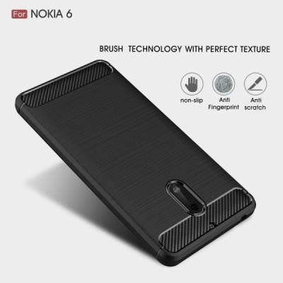 Nokia 6 „Carbon“ kieto silikono TPU juodas dėklas - nugarėlė / Priedai.lt