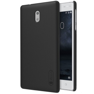 Nokia 3 Frosted Shield juodas plastikinis dėklas + apsauginė ekrano plėvelė / Priedai.lt