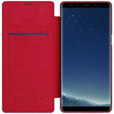 Prabangus „Nillkin“ Qin serijos raudonas odinis atverčiamas Samsung Galaxy Note 8 (N950F) dėklas / Priedai.lt