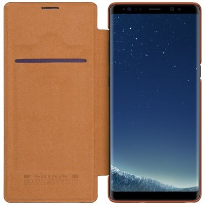 Prabangus „Nillkin“ Qin serijos rudas odinis atverčiamas Samsung Galaxy Note 8 (N950F) dėklas / Priedai.lt