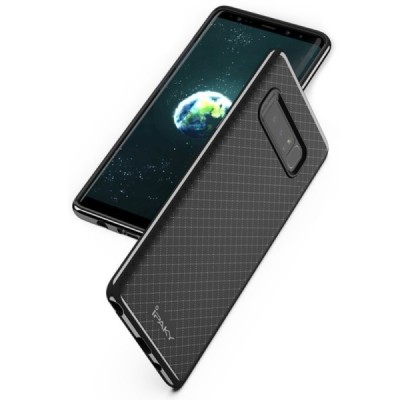 Samsung Galaxy Note 8 (N950F) „IPAKY“ kieto silikono TPU juodas (sidabro spalvos apvadais) dėklas - nugarėlė / Priedai.lt