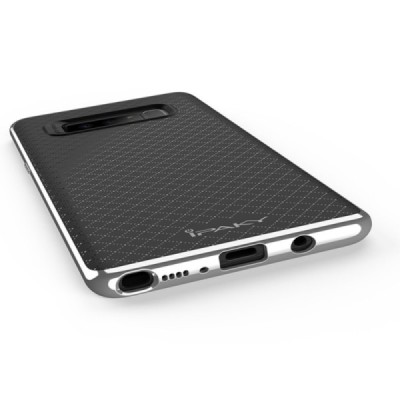 Samsung Galaxy Note 8 (N950F) „IPAKY“ kieto silikono TPU juodas (sidabro spalvos apvadais) dėklas - nugarėlė / Priedai.lt