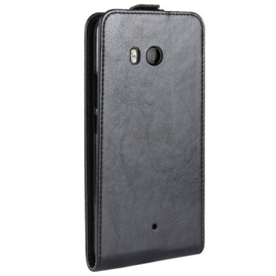 HTC U11 ir HTC U11 Dual klasikinis vertikaliai atverčiamas juodas odinis dėklas / Priedai.lt
