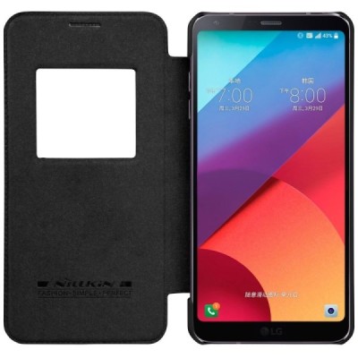 Prabangus „Nillkin“ Qin serijos juodas odinis atverčiamas LG G6 (H870) dėklas / Priedai.lt