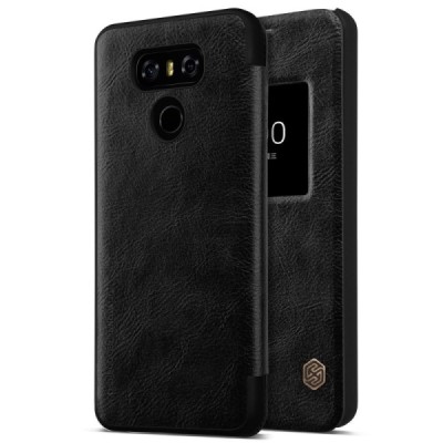 Prabangus „Nillkin“ Qin serijos juodas odinis atverčiamas LG G6 (H870) dėklas / Priedai.lt