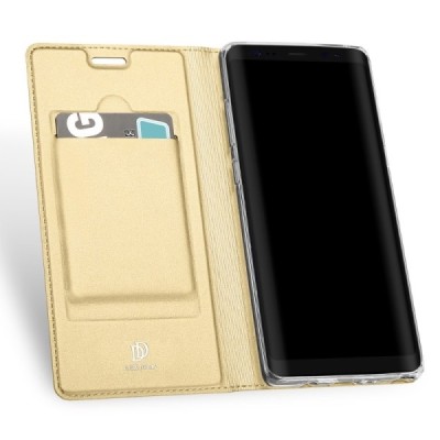 „Dux Ducis“ Skin serijos Samsung Galaxy Note 8 (N950F) auksinis odinis atverčiamas dėklas / Priedai.lt