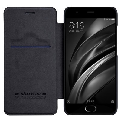 Prabangus „Nillkin“ Qin serijos juodas odinis atverčiamas Xiaomi Mi 6 dėklas / Priedai.lt