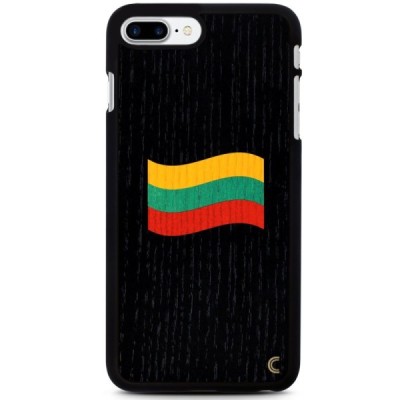 Apple iPhone 7 Plus (iPhone 8 Plus) „Crafted Cover“ Lietuvos vėliava natūralaus medžio dėklas (tamsus medis) / Priedai.lt