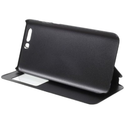 Huawei Honor 9 (Honor 9 Premium) juodas odinis atverčiamas „View Window“ dėklas su langeliu / Priedai.lt