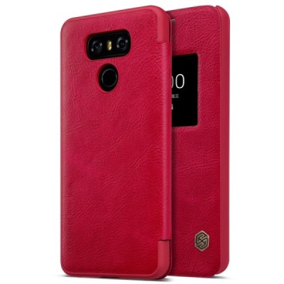 Prabangus „Nillkin“ Qin serijos raudonas odinis atverčiamas LG G6 (H870) dėklas / Priedai.lt