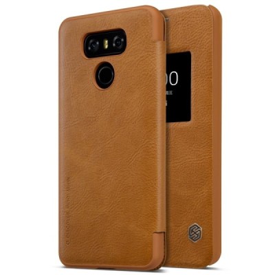 Prabangus „Nillkin“ Qin serijos rudas odinis atverčiamas LG G6 (H870) dėklas / Priedai.lt
