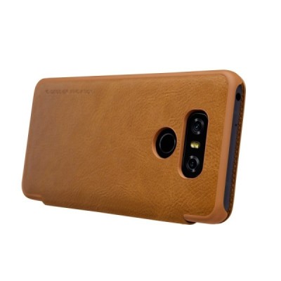 Prabangus „Nillkin“ Qin serijos rudas odinis atverčiamas LG G6 (H870) dėklas / Priedai.lt