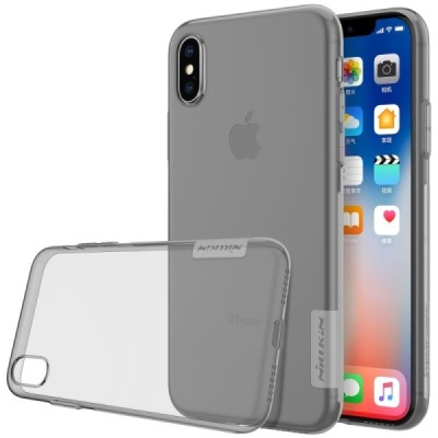 Apple iPhone X (iPhone Xs) Nillkin Nature plonas skaidrus (permatomas) silikoninis TPU pilkas dėklas / Priedai.lt