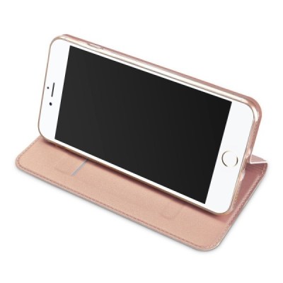 „Dux Ducis“ Skin serijos Apple iPhone 7 Plus (iPhone 8 Plus) rožinis odinis atverčiamas dėklas / Priedai.lt